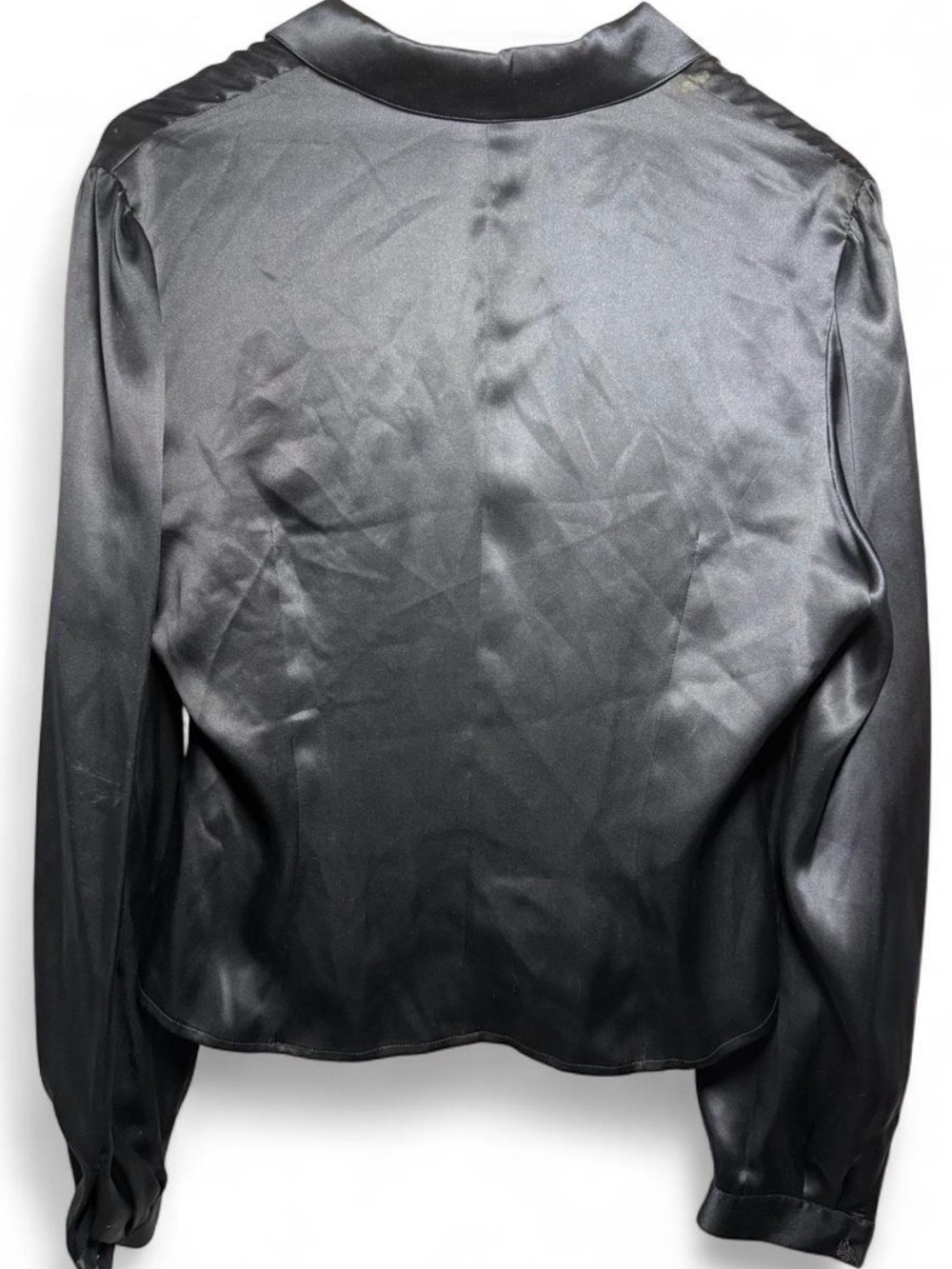 VTG Valentino Miss V 100% Silk Satin Navy Blue Black Lace Blouse Italy 14 / 48 - Picture 7 of 10